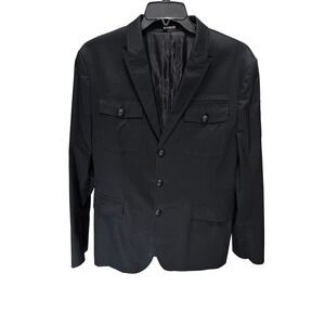 Express Blazer Mens 44R Black Extra Slim Military Utility Star Detail Jacket